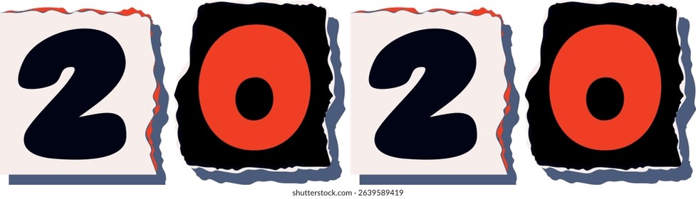 2020 Retro torn paper number Design art