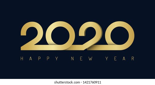 2020 ribbon lettering golden New Year sign on winter holiday background. Vector New Year illustration.
