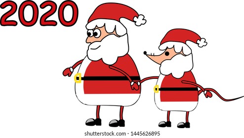 2020 Santa Claus with a mouse. New Year's and Christmas. Color illustration. Vector