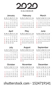 2020  Simple Calendar vector design template
