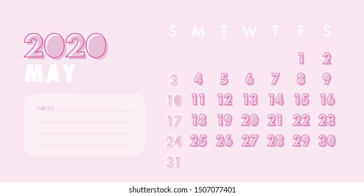 2020 Simple Calendar. Vector illustration. The Year of Sparks Joy