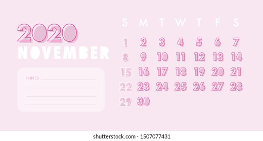 2020 Simple Calendar. Vector illustration. The Year of Sparks Joy