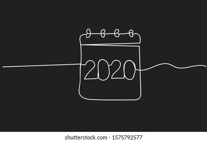 2020 single continuous line art. New Year greeting card headline decoration. One sketch outline drawing vector illustration
