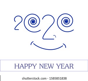 2020 smyle fase. Happy New Year unusual greeting banner, vector illustration.