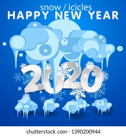 2020 Snow caps, snowballs and snowdrifts set. Snow cap vector collection. Winter decoration element. Snowy elements on winter background. Cartoon template. Snowfall and snowflakes in motion.