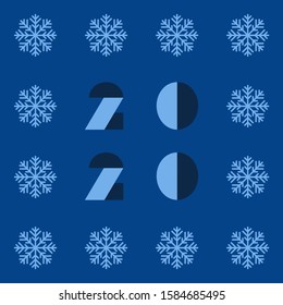 2020 snowflake seamless pattern on blue background. Winter repeated design. Vector illustration.