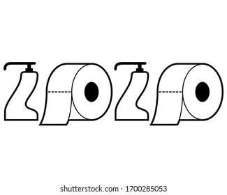 2020 Soap and Toilet Paper Vector Illustration on White