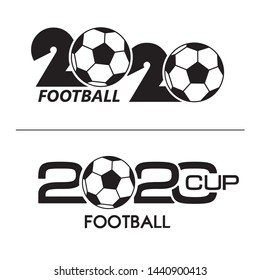 2020 with Soccer ball icon. Flat vector illustration in black on white background.