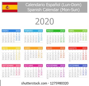2020 Spanish Type-1 Calendar Mon-Sun on white background