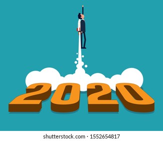 2020 start up and growth. Happy New Year concept. Vector illustration in cartoon style.