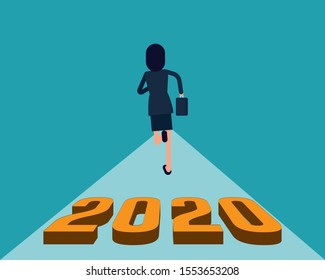 2020 the start into the new year. Start of people running on street concept, Vector illustration in vector style