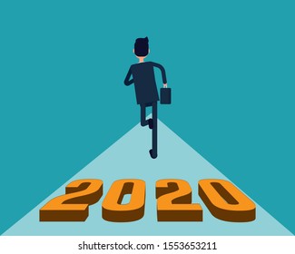 2020 der Beginn des neuen Jahres. Start von Leuten, die auf Straßenkonzept laufen, Vektorgrafik im Vektorstil