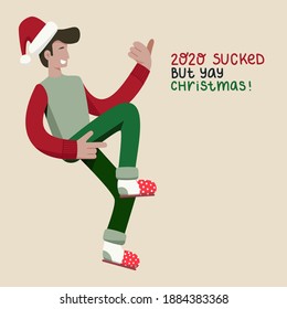 2020 sucked but yay Christmas - hand drawn lettering quote for quarantine christmas and new year greeting card, posters, cards and wall art. Vector design.