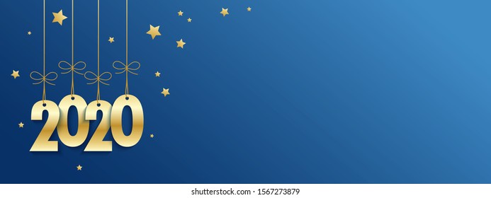 2020 suspended on blue background with stars