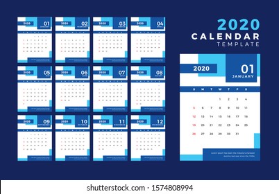 2020 Template Calendar Design Vector Set Stock Vector (Royalty Free ...