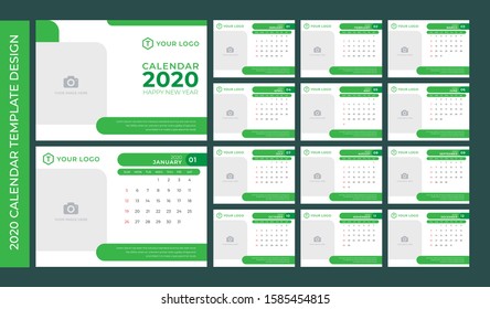 2020 Template Calendar Design Vector, Set Desk Calendar, Week Starts on Sunday, Set of 12 Months 
