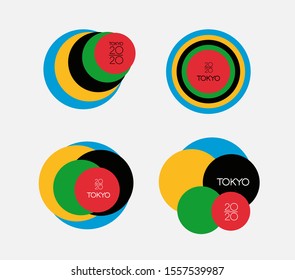 2020 template design Tokyo with colorful brushes circles concept. Set of Brochure design template, card, banner, poster. Text graphics typography vector illustration. Isolated on white background.