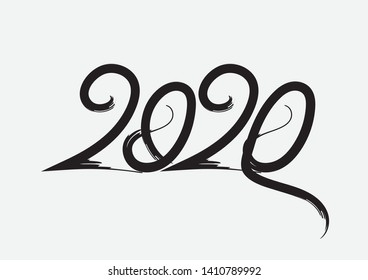 2020 text design Black color, Collection of Happy New Year and happy holidays, lettering design element, handwritten isolated on white background. Calendar 2020