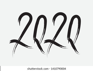 2020 text design Black color, Collection of Happy New Year and happy holidays, lettering design element, handwritten isolated on white background. Calendar 2020
