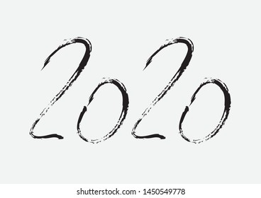 2020 text design Black color, Collection of Happy New Year and happy holidays, lettering design element, handwritten isolated on white background. Calendar 2020