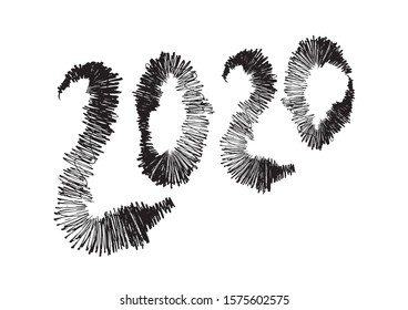 2020 text design Black color, Collection of Happy New Year and happy holidays, lettering design element, handwritten isolated on white background. Calendar 2020