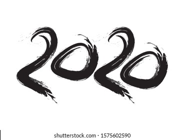 2020 text design Black color, Collection of Happy New Year and happy holidays, lettering design element, handwritten isolated on white background. Calendar 2020
