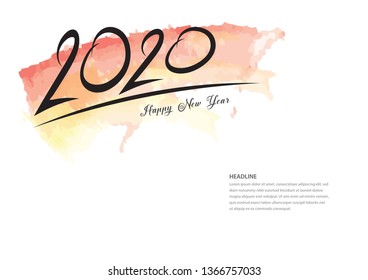 2020 text design and colorful brushstroke 