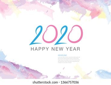 2020 text design and colorful brushstroke 