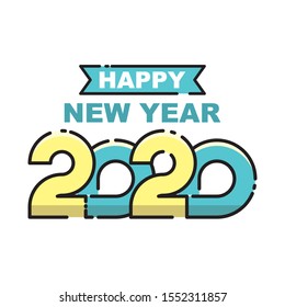 2020 text design with filled line design isolated on white background. Happy new year 2020 greeting design.