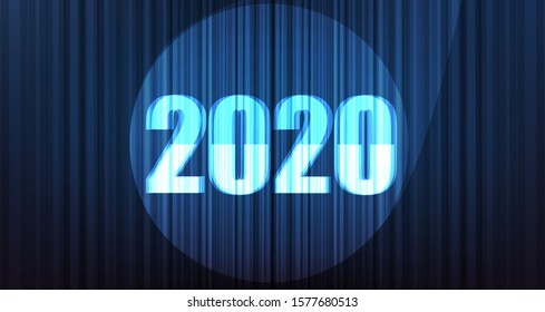 2020 text design on Blue curtain background with Stage light,happy new year concept,illustration,Vector.