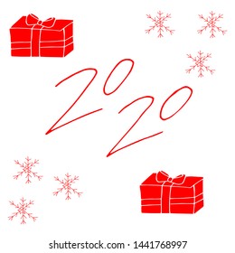 2020 text design red color, Collection of Happy New Year and happy holidays, lettering design element, handwritten isolated on white background.