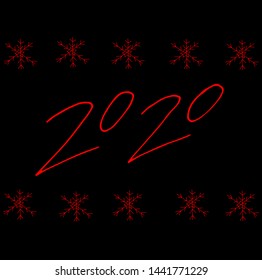 2020 text design red color, Collection of Happy New Year and happy holidays, lettering design element, handwritten isolated on black background.