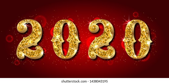 2020 Text, Golden Luxury Design for Happy New Year