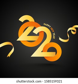 2020 Text in Golden on  Black Background for Happy New Year Celebration Concept.