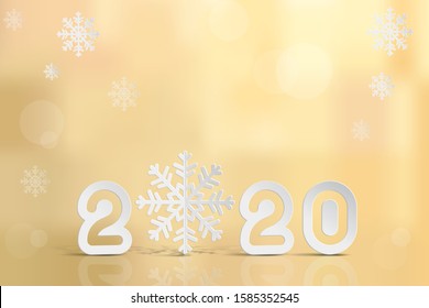 2020 Text  on Blur Background in Happy New Year Concept with Paper Cut Style