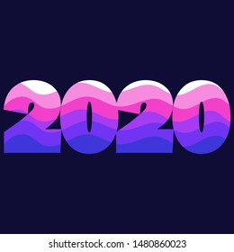 2020 typography new year on black background. Winter holiday symbol. Modern design element. Merry christmas, happy new year. Vector illustration template. Vector poster. Banner, poster template.