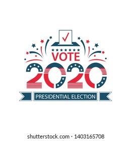 2020 United States of America Presidential Election banner. USA flag banner Vote with Patriotic Stars and stripes