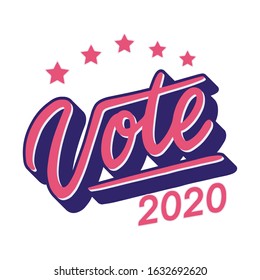 2020 United States of America Presidential election. Design logo. Vector illustration. Isolated on white background.  Election banner Vote 2020 with Patriotic Stars.