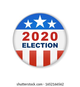 2020 United States of America presidential election button design. Badge USA election 2020 design. Patriotic stars and stripes theme.