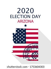 2020 United States of America Presidential Election Arizona vector template.  USA flag, vote stamp and Arizona silhouette