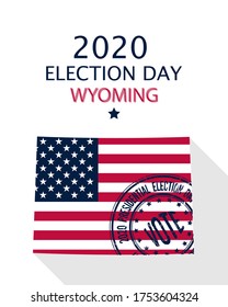 2020 United States of America Presidential Election Wyoming state vector template.  USA flag, vote stamp and Wyoming  silhouette