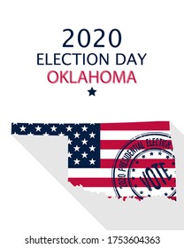 2020 United States of America Presidential Election Oklahoma vector template.  USA flag, vote stamp and Oklahoma silhouette