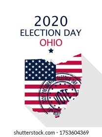 2020 United States of America Presidential Election Ohio vector template.  USA flag, vote stamp and Ohio silhouette