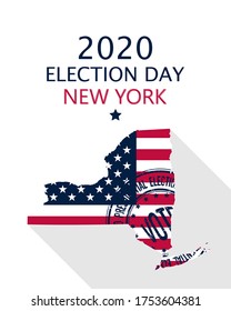 2020 United States of America Presidential Election New York vector template.  USA flag, vote stamp and New York silhouette