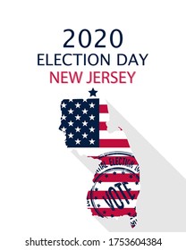 2020 United States of America Presidential Election New Jersey vector template.  USA flag, vote stamp and New Jersey silhouette