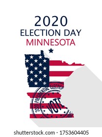2020 United States of America Presidential Election Minnesota vector template.  USA flag, vote stamp and Minnesota silhouette