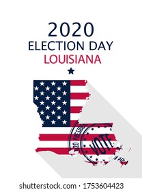 2020 United States of America Presidential Election Louisiana vector template.  USA flag, vote stamp and Louisiana silhouette