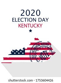 2020 United States of America Presidential Election Kentucky vector template.  USA flag, vote stamp and Kentucky silhouette