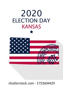 2020 United States of America Presidential Election Kansas vector template.  USA flag, vote stamp and Kansas silhouette