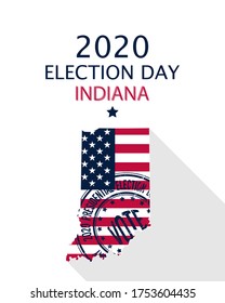 2020 United States of America Presidential Election Indiana vector template.  USA flag, vote stamp and Indiana silhouette